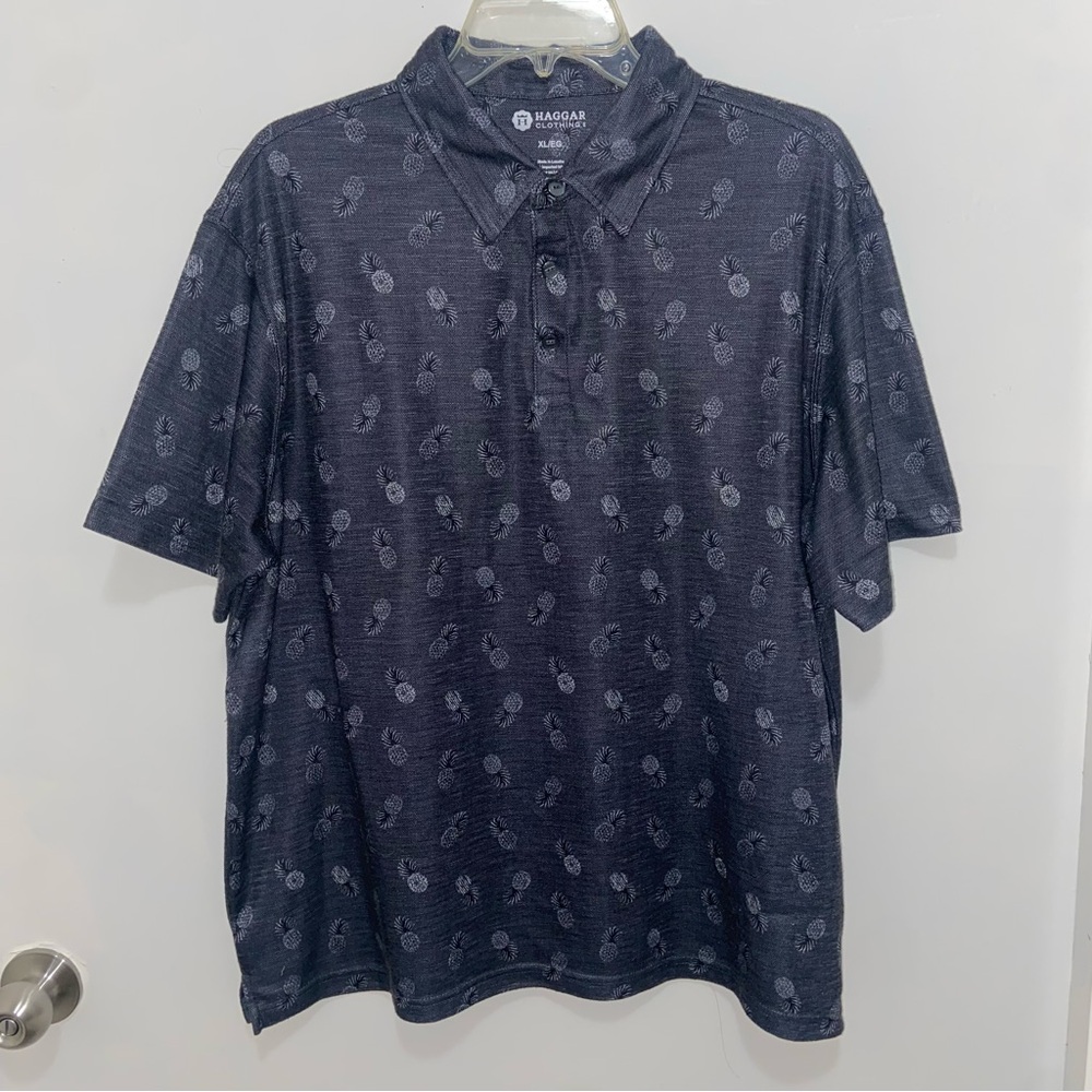 Haggar Pineapple Polo Shirt Classic Short-Sleeve, Black and Gray